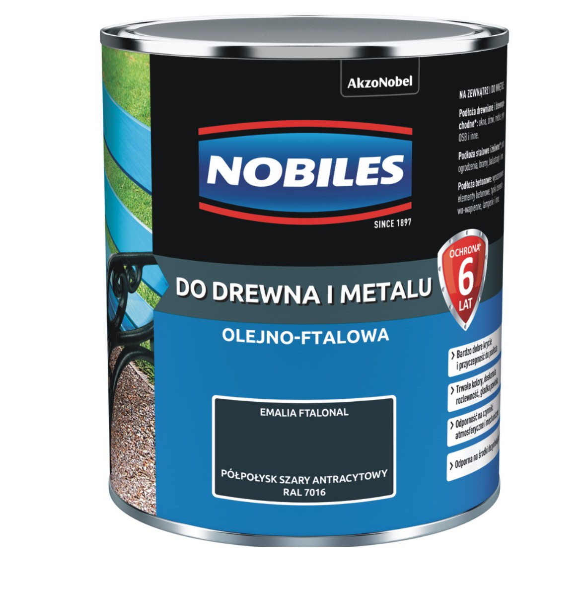 Farba do drewna i metalu FTALONAL ANTRACYTOWY RAL 7016 5L Nobiles