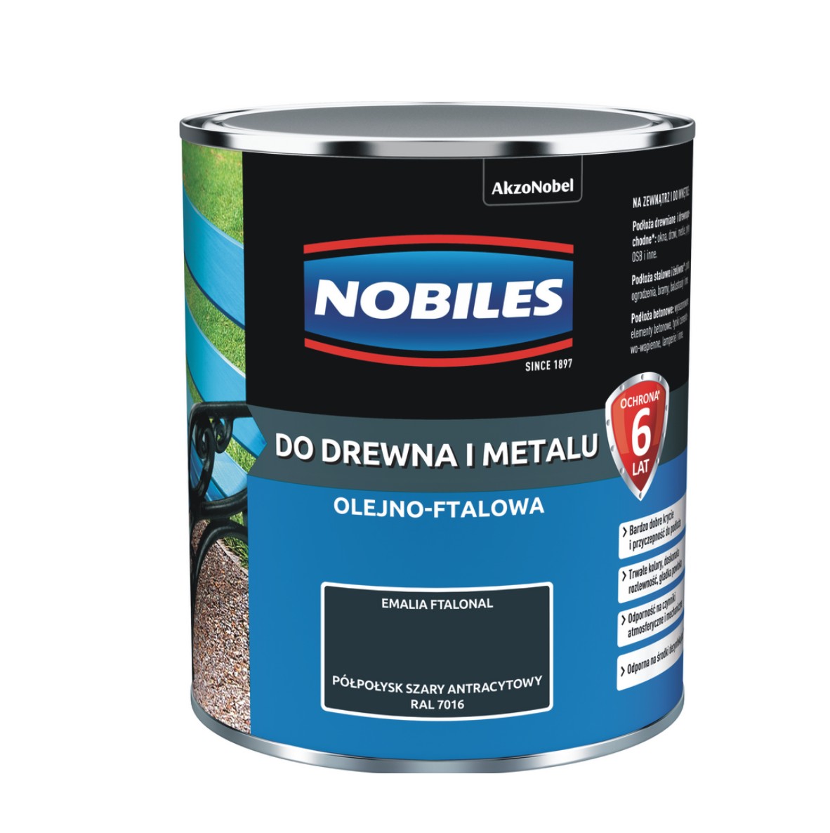 Farba do drewna i metalu FTALONAL ANTRACYTOWY RAL 7016 0,7L Nobiles