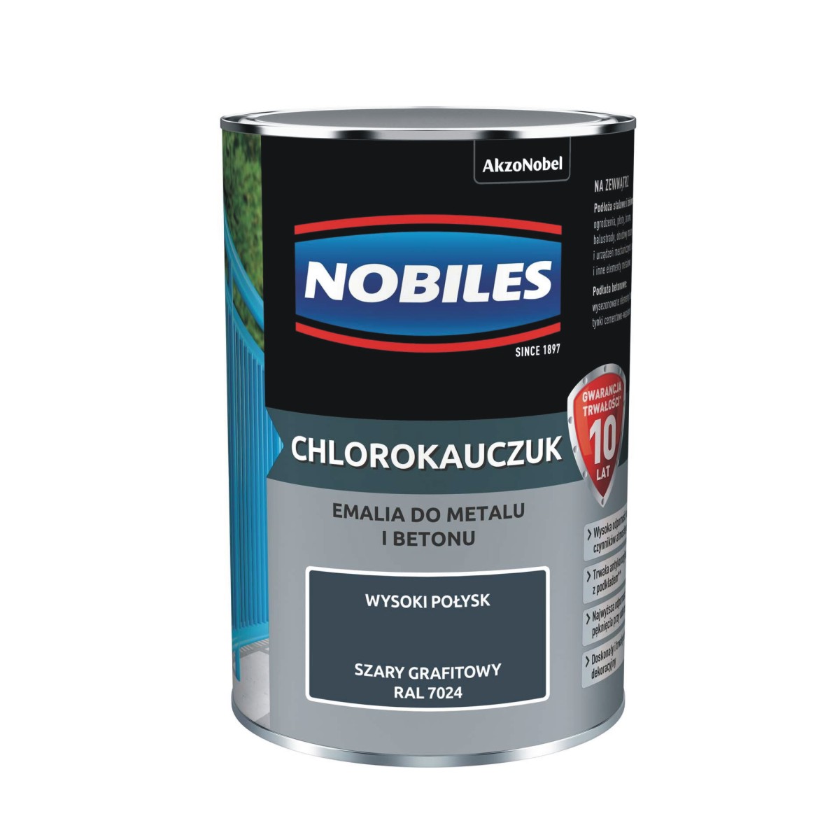 Farba do metalu i betonu CHLOROKAUCZUK SZARY GRAFITOWY RAL 7024 0,9L Nobiles