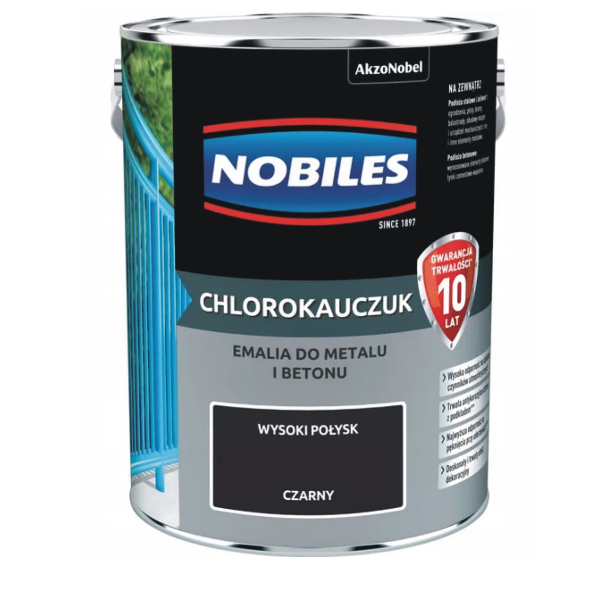 Farba do metalu i betonu CHLOROKAUCZUK CZARNY 5L Nobiles