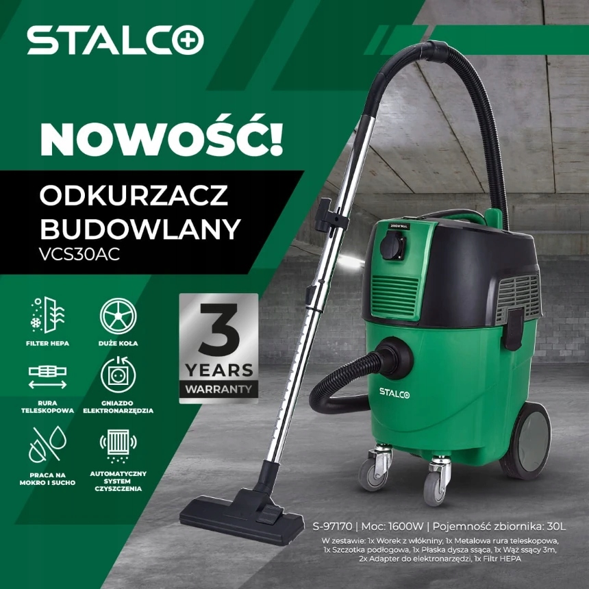 ODKURZACZ BUDOWLANY VCP30AC S-97170 Stalco