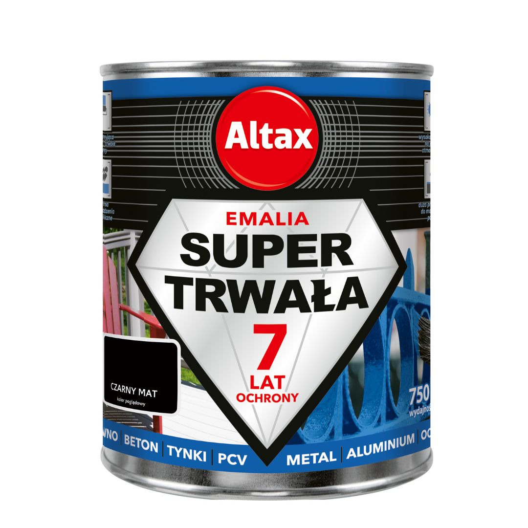 ALTAX EMALIA FARBA SUPER TRWAŁA CZARNY MAT 0,75L drewno beton metal ocynk pcv