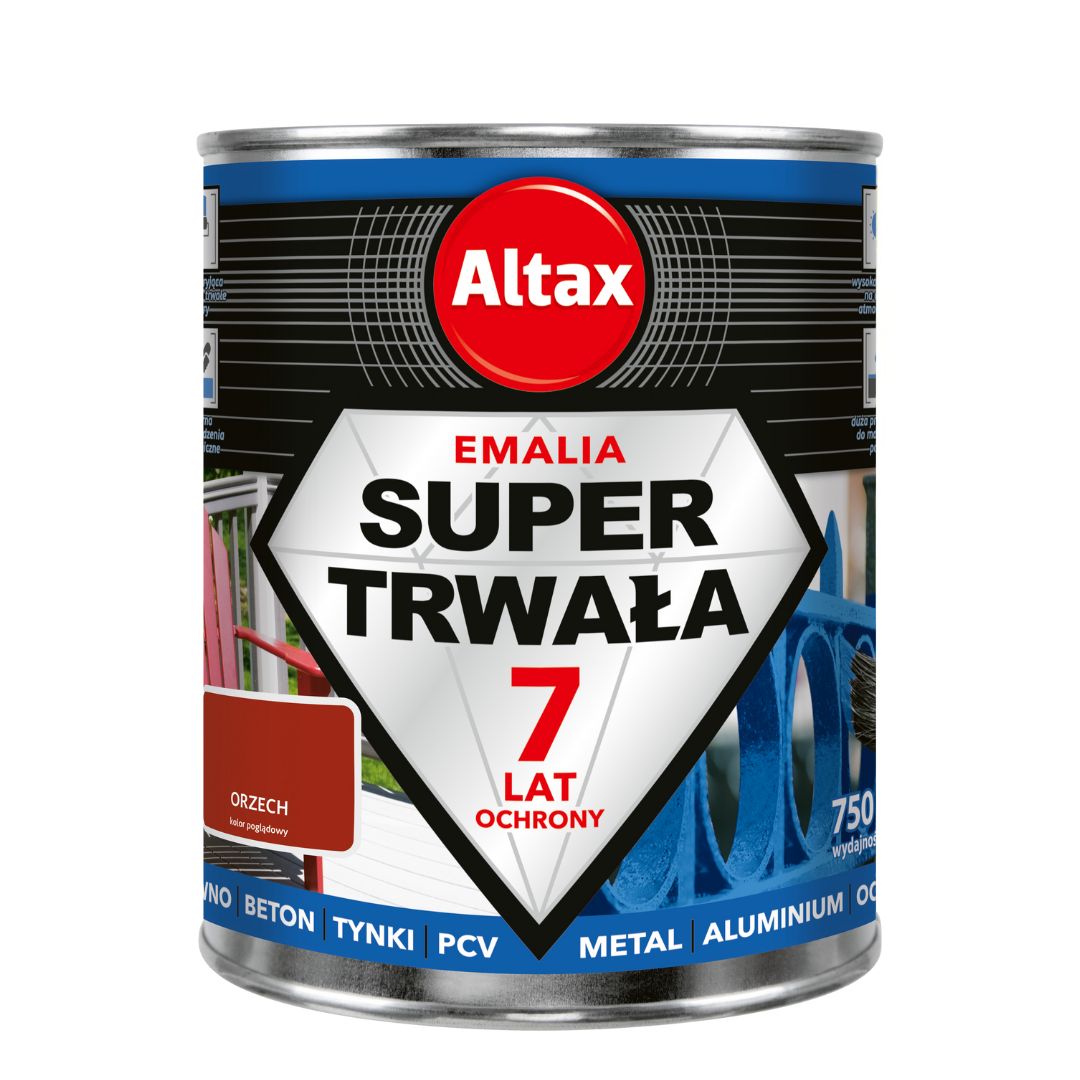 ALTAX EMALIA FARBA SUPER TRWAŁA ORZECH 0,75L drewno beton metal ocynk pcv