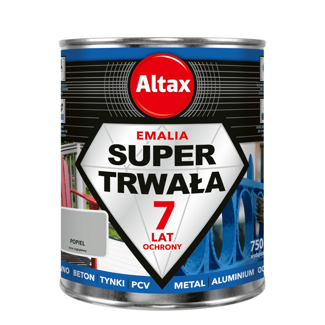 ALTAX EMALIA FARBA SUPER TRWAŁA POPIEL 0,75L drewno beton metal ocynk pcv