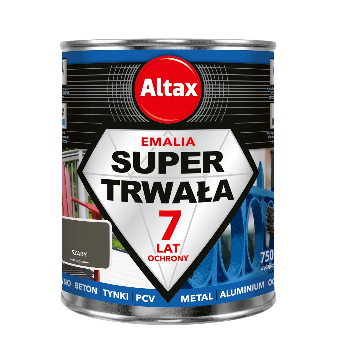 ALTAX EMALIA FARBA SUPER TRWAŁA SZARY 0,75L drewno beton metal ocynk pcv